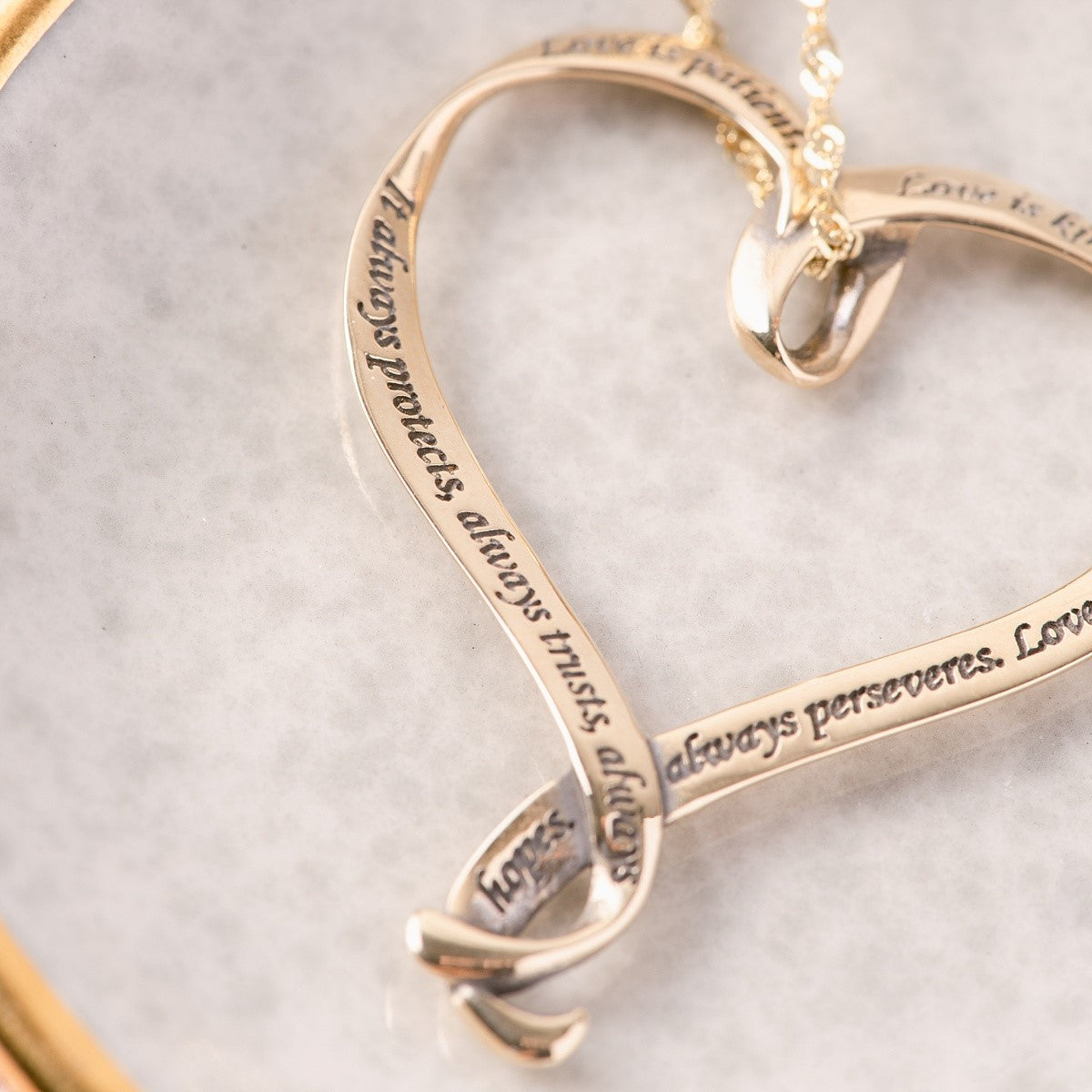 14k Gold Love is Patient Heart Necklace | 1 Corinthians 13
