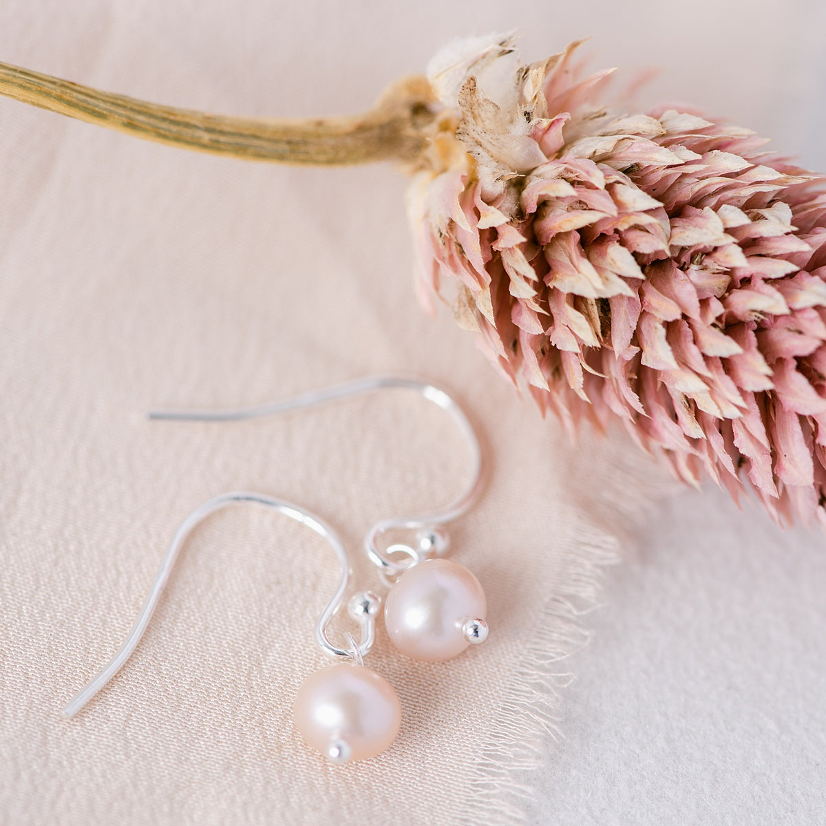 Sterling Silver & Freshwater Pearl Dangle Earrings | Ivory or Pink Champagne