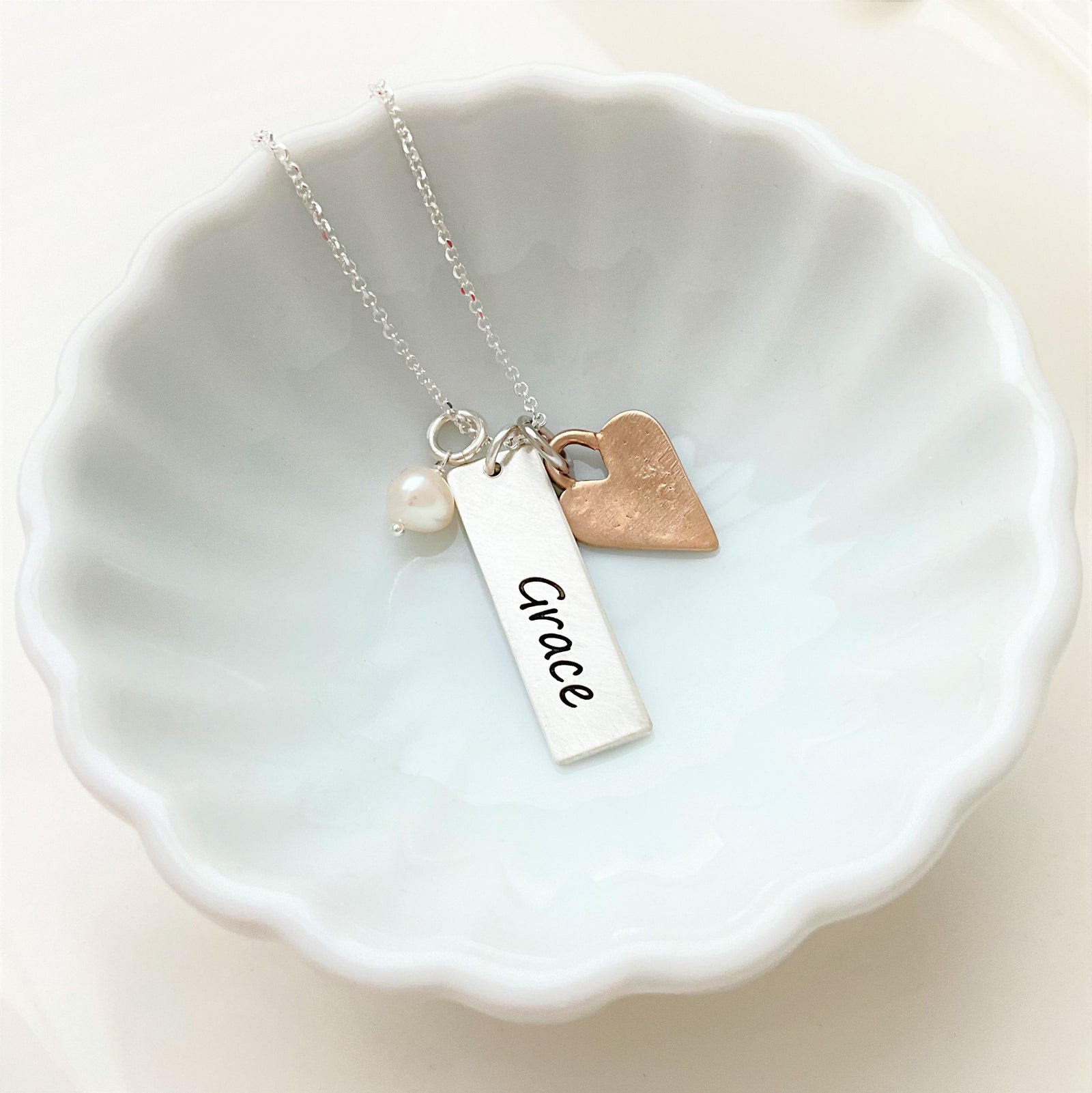Custom Engraved Sterling Silver Charm Necklace | Personalized Rectangle Pendant