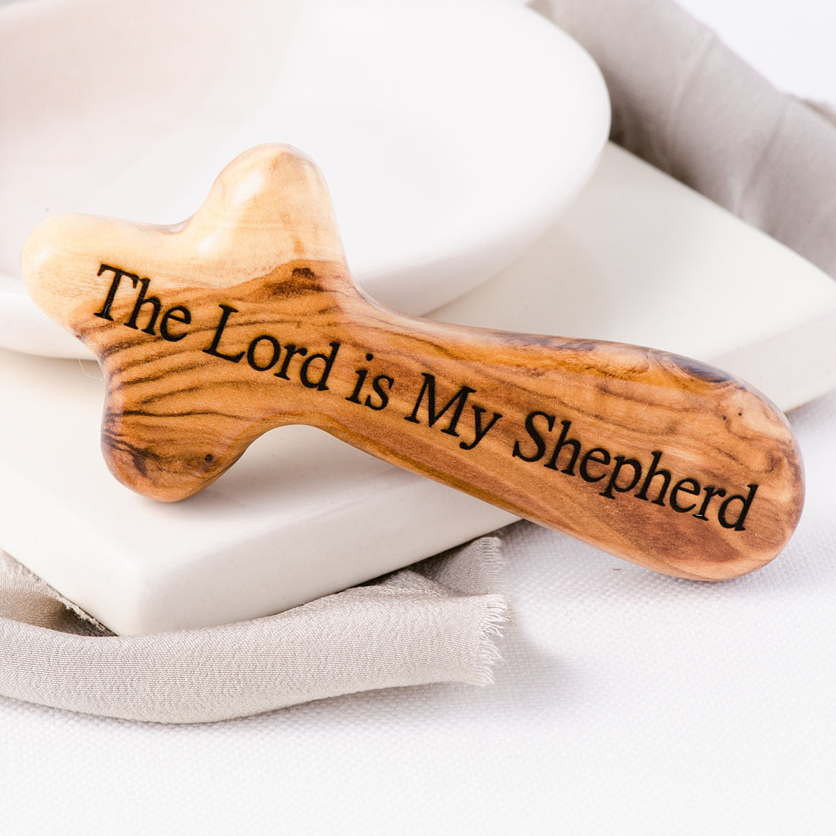 Engraved Message Bethlehem Olive Wood Comfort Cross | Holy Land Holding Cross | Palm Cross