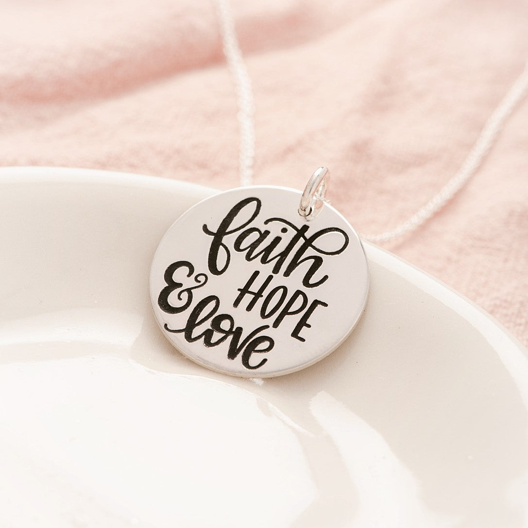 Sterling Silver Faith Hope Love Pendant Necklace | 1 Corinthians 13:13