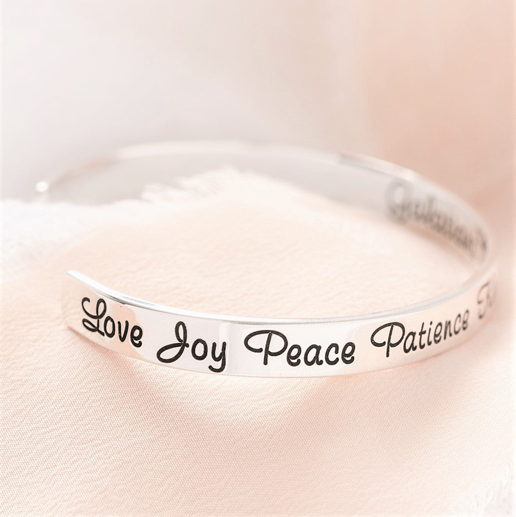 Fruit of the Spirit Engraved Cuff Bracelet | Galatians 5:22 | Sterling Silver or 14k Gold