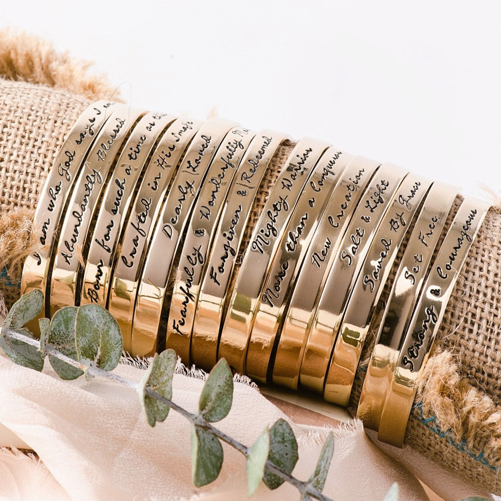 Gold Brass Cuff Bracelets | Identity in Christ Collection | Choose Your Verse