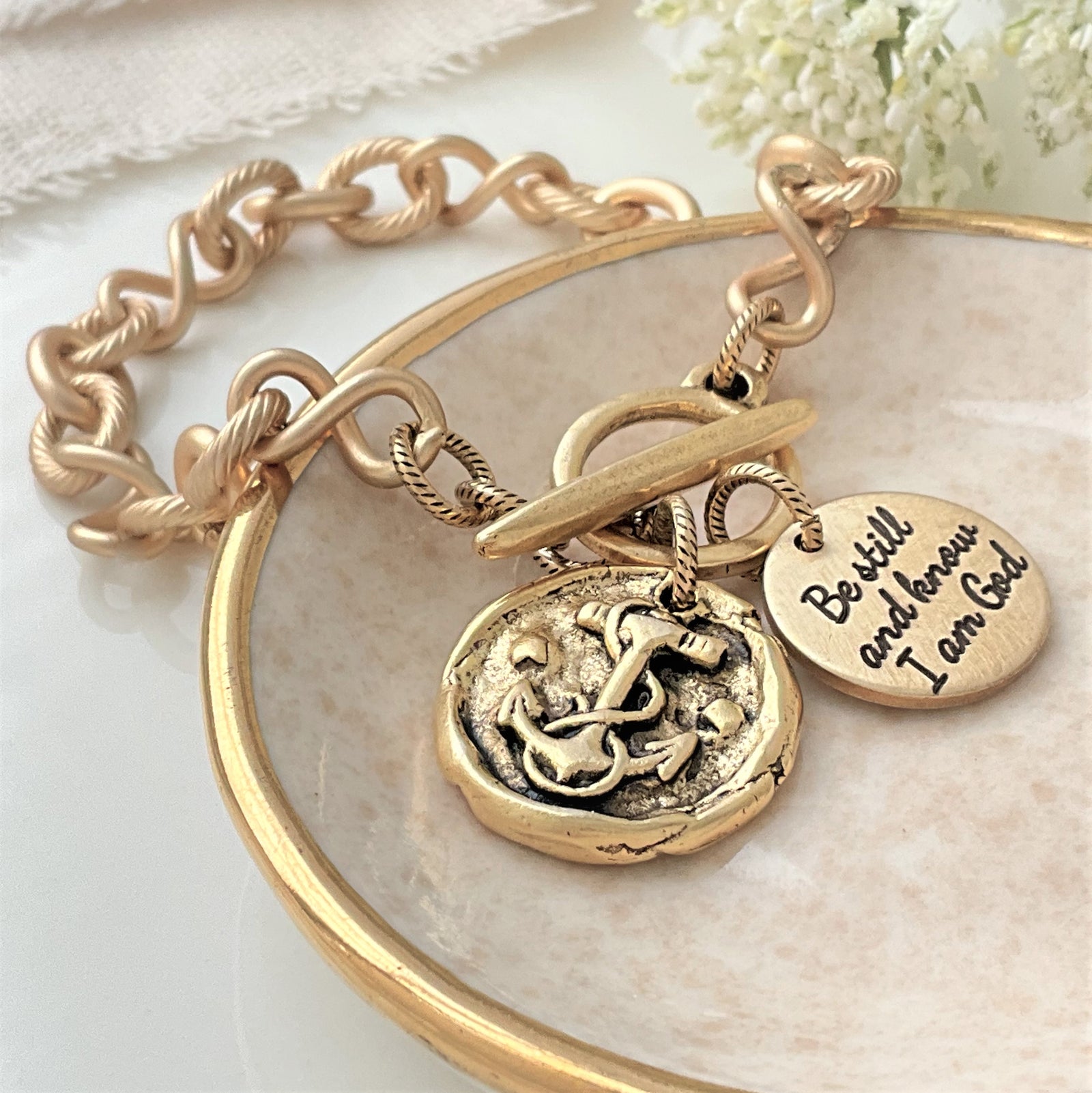 Antiqued Anchor Wax Seal Charm Bracelet | Select Your Scripture