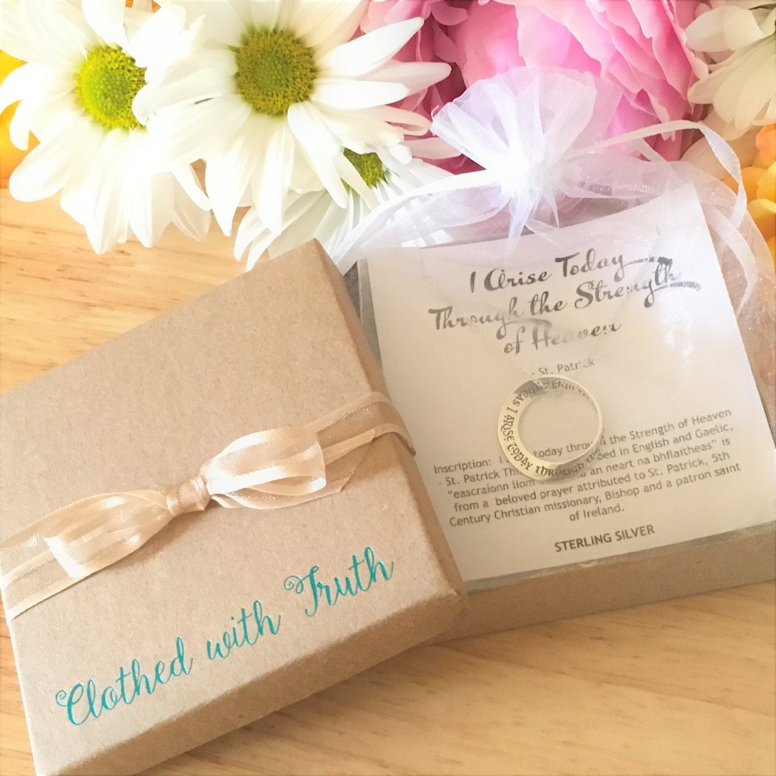 I Arise Today Through the Strength of Heaven Sterling Silver Mobius Necklace | St. Patrick Quote