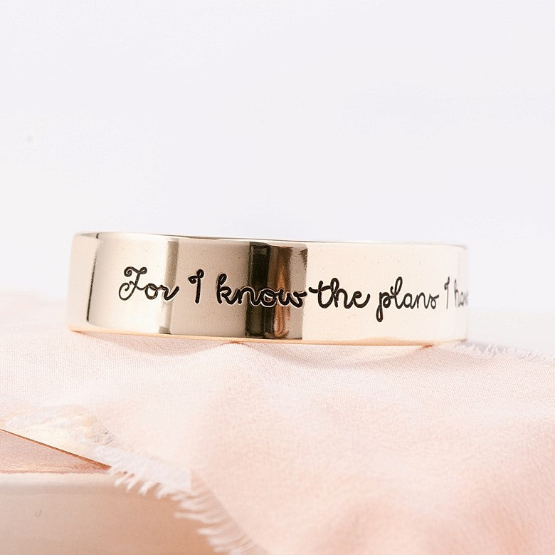 Jeremiah 29:11 Gold Brass Engraved Cuff Bracelet | 1/2" width