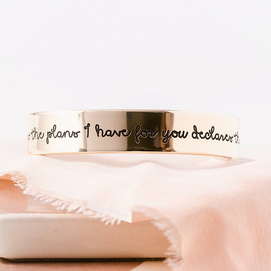Jeremiah 29:11 Gold Brass Engraved Cuff Bracelet | 1/2" width