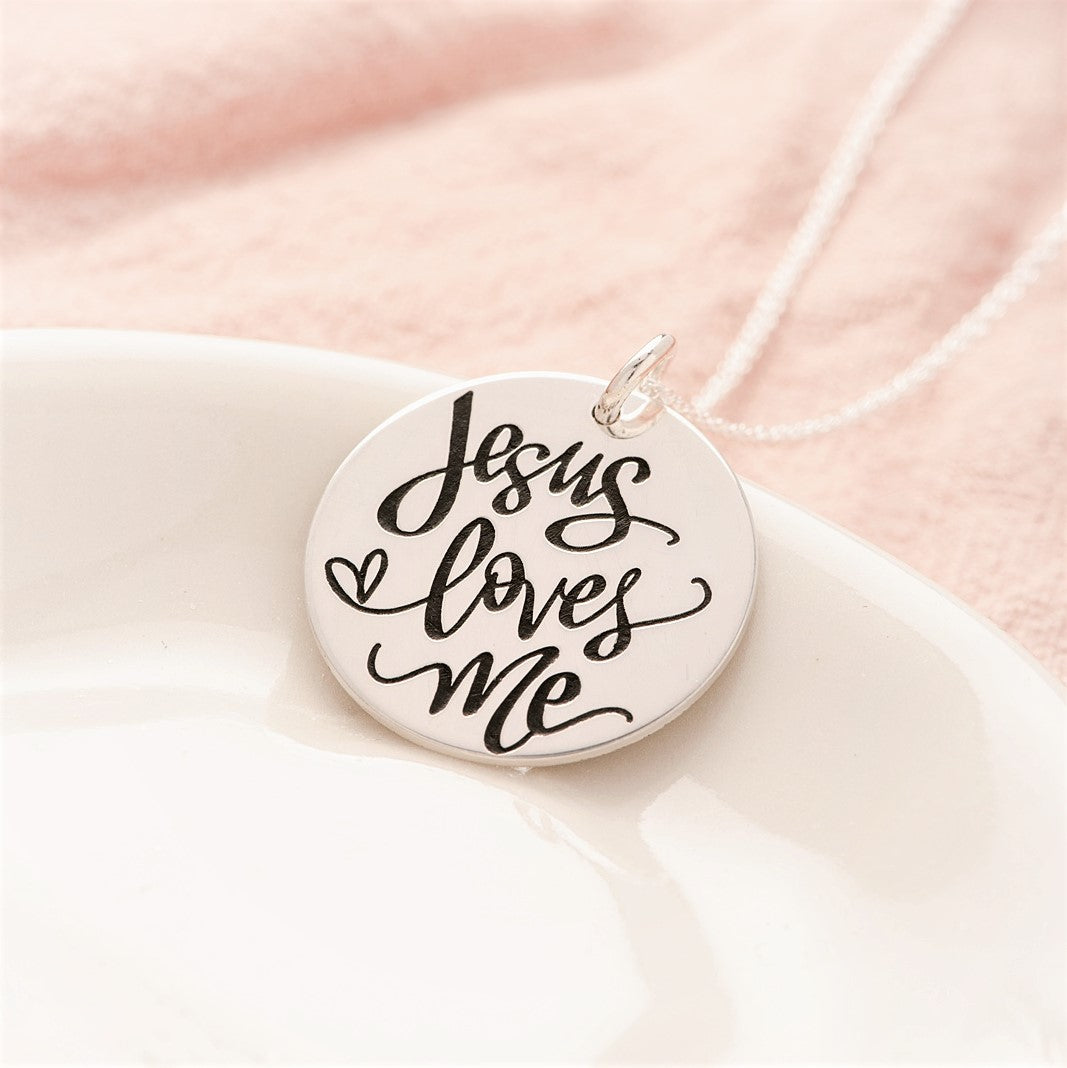 Sterling Silver Jesus Loves Me Pendant Necklace