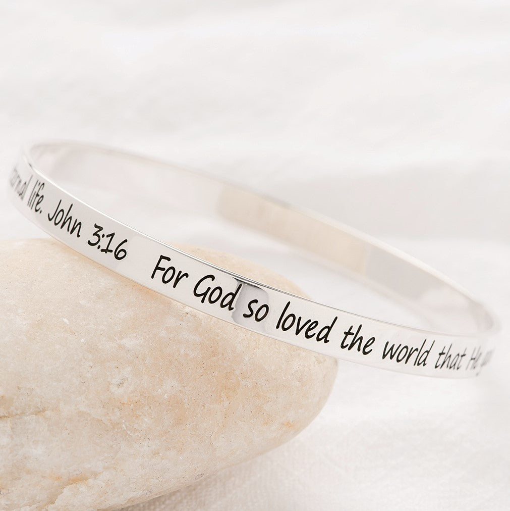Sterling Silver John 3:16 Bangle Bracelet