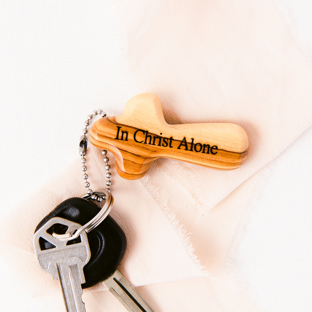 Holy Land Olive Wood Bethlehem Cross Keychain | Custom Engraved