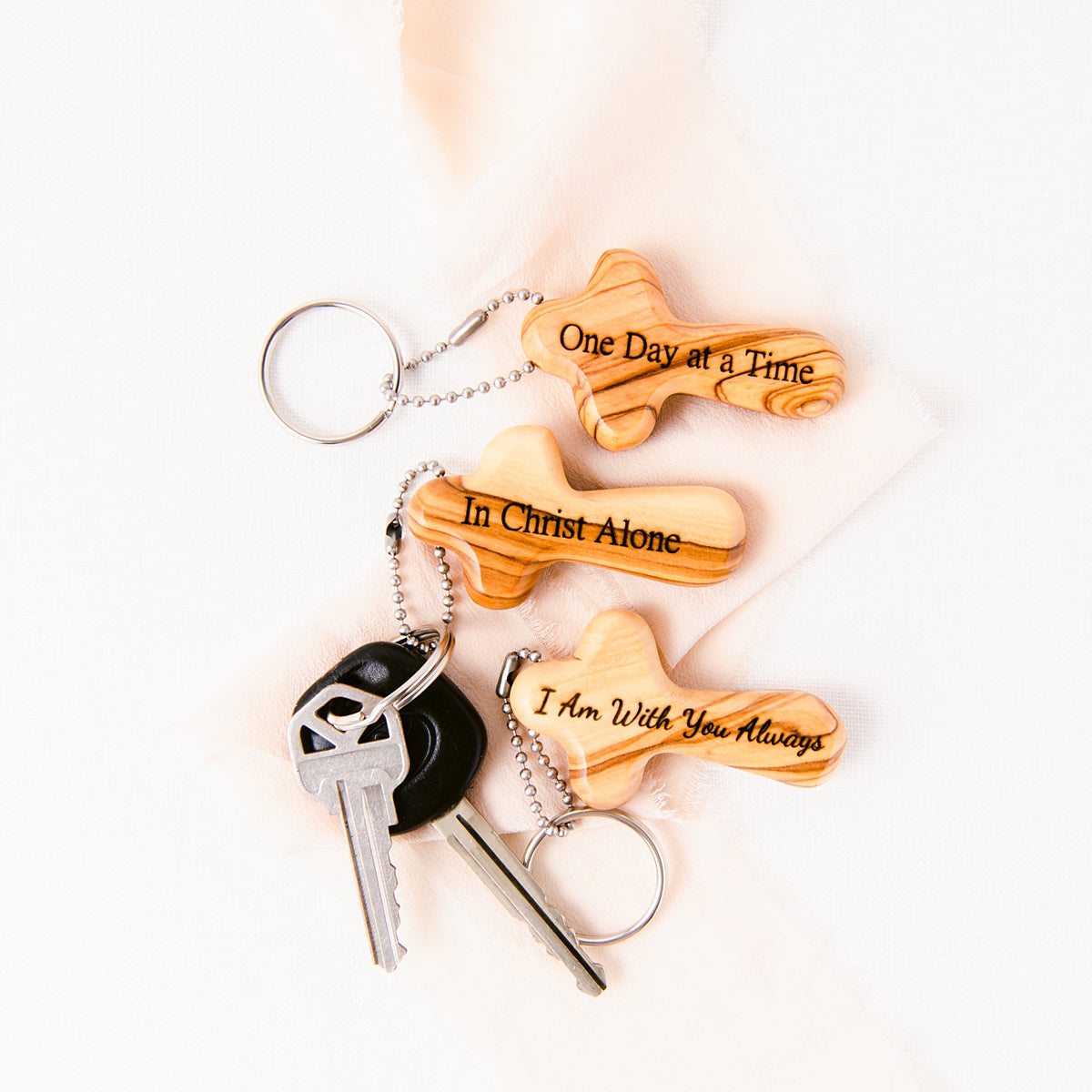 Holy Land Olive Wood Bethlehem Cross Keychain | Custom Engraved