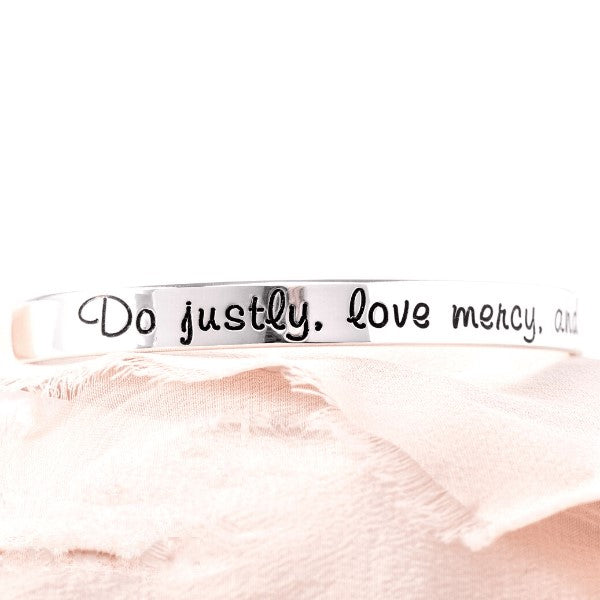 Micah 6:8 Engraved Scripture Verse Cuff Bracelet | Sterling Silver or 14k Gold