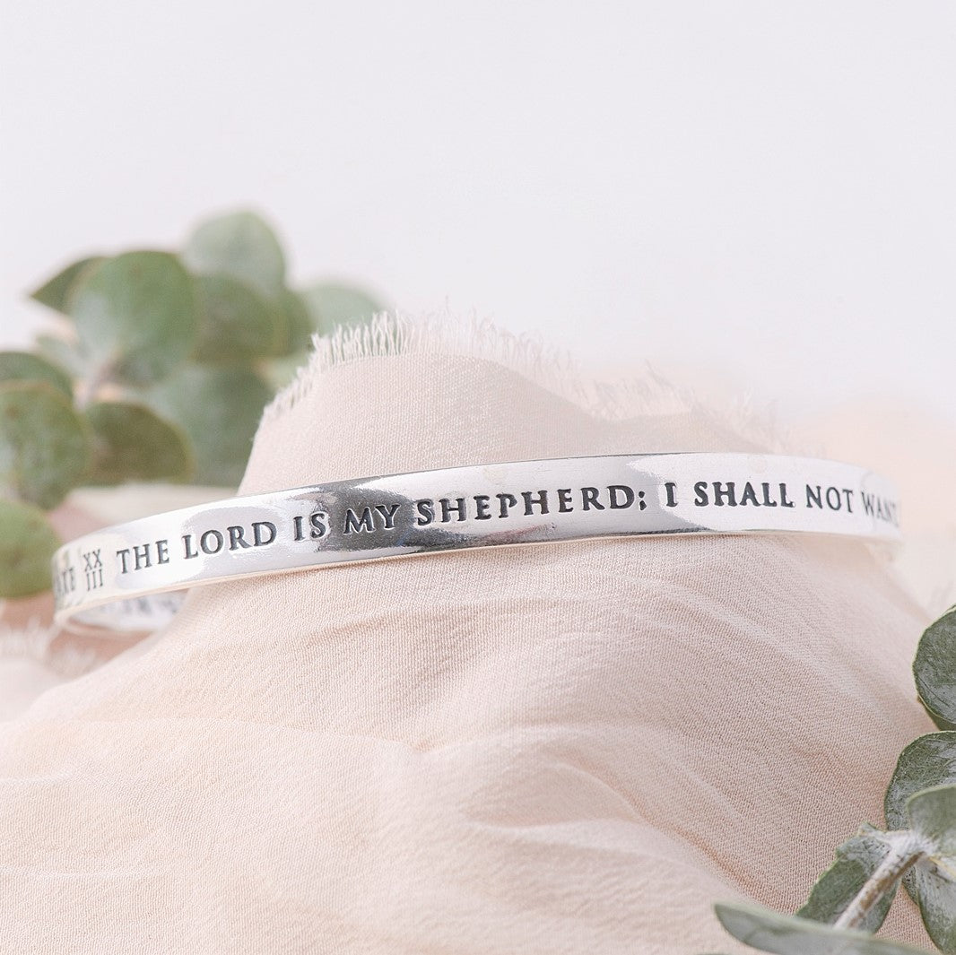 Psalm 23 Mobius Bangle Bracelet | The Lord is My Shepherd | Sterling Silver or 14k Gold