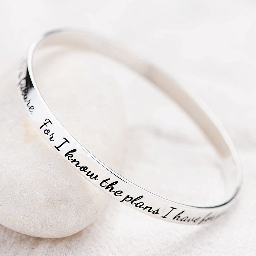 Jeremiah 29:11 Sterling Silver Bangle Bracelet | For I Know the Plans I Have for You