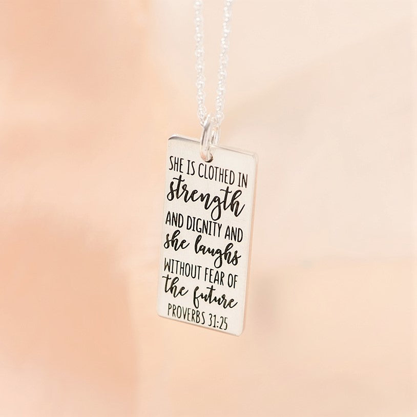 Sterling Silver Strength & Dignity Pendant Necklace | Proverbs 31
