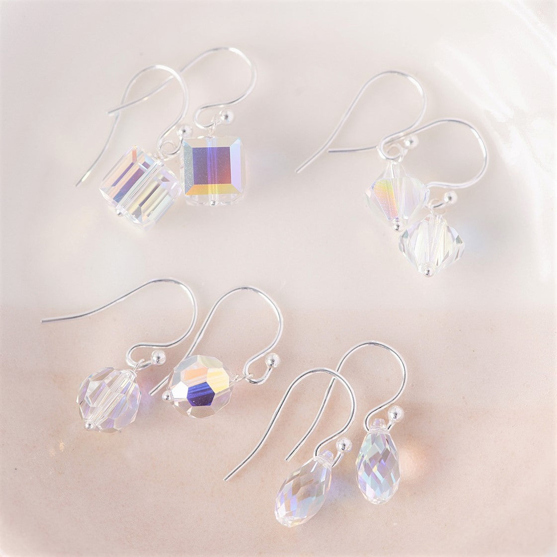 Sterling Silver & Swarovski Crystal Dangle Earrings | Choose Your Shape