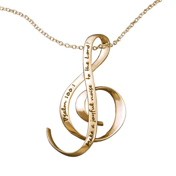 14k Gold Make a Joyful Noise Treble Clef Necklace | Psalm 100