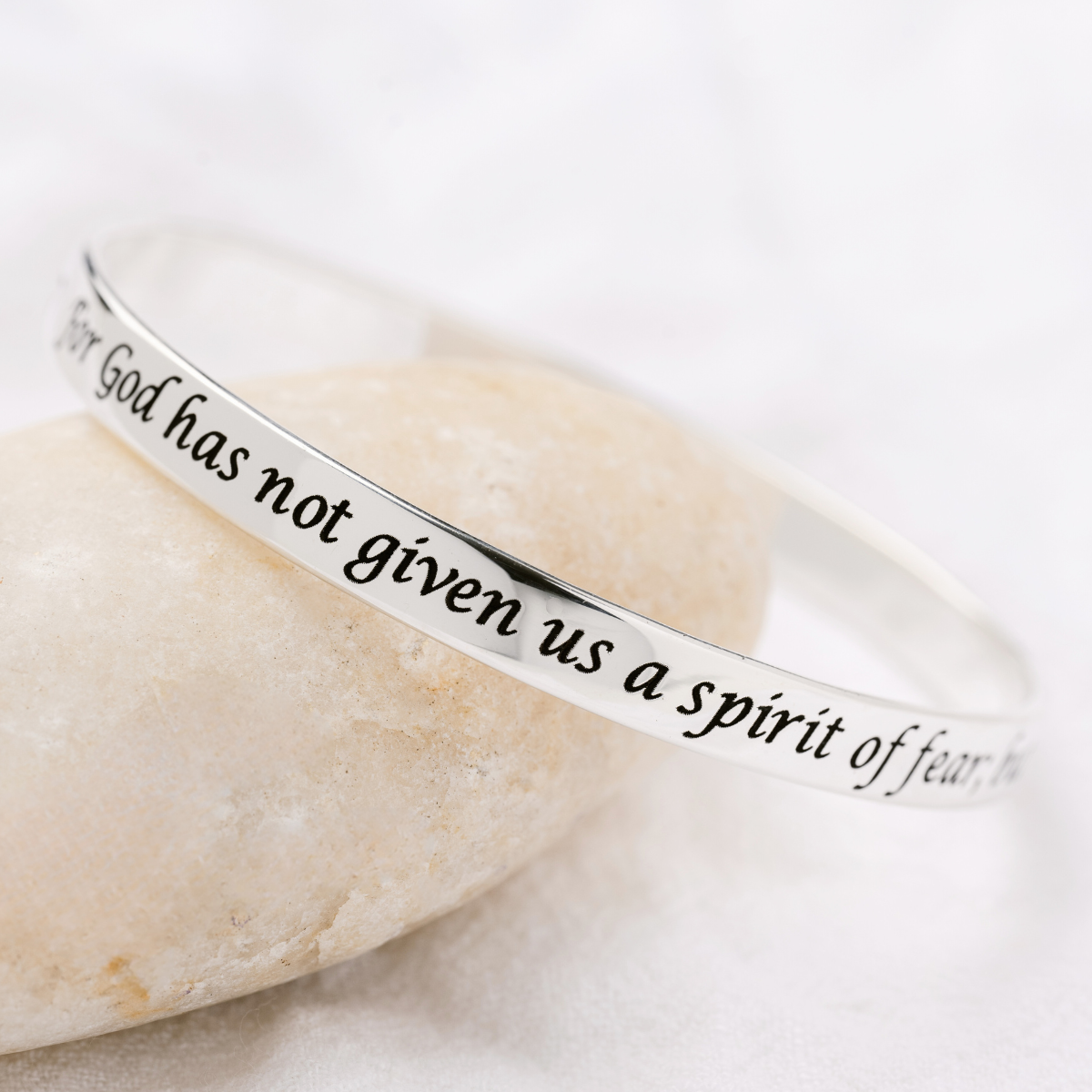 2 Timothy 1:7 Sterling Silver Bangle Bracelet | God Has Not Given Us a Spirit of Fear