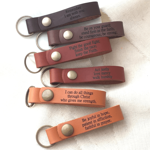 Genuine Leather Engraved Scripture Verse Keyring - Full Verse & Reference