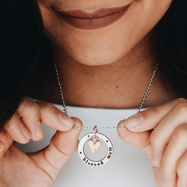 Blessed Mom Bronze Heart Charm Fine Pewter Necklace | The Vintage Pearl