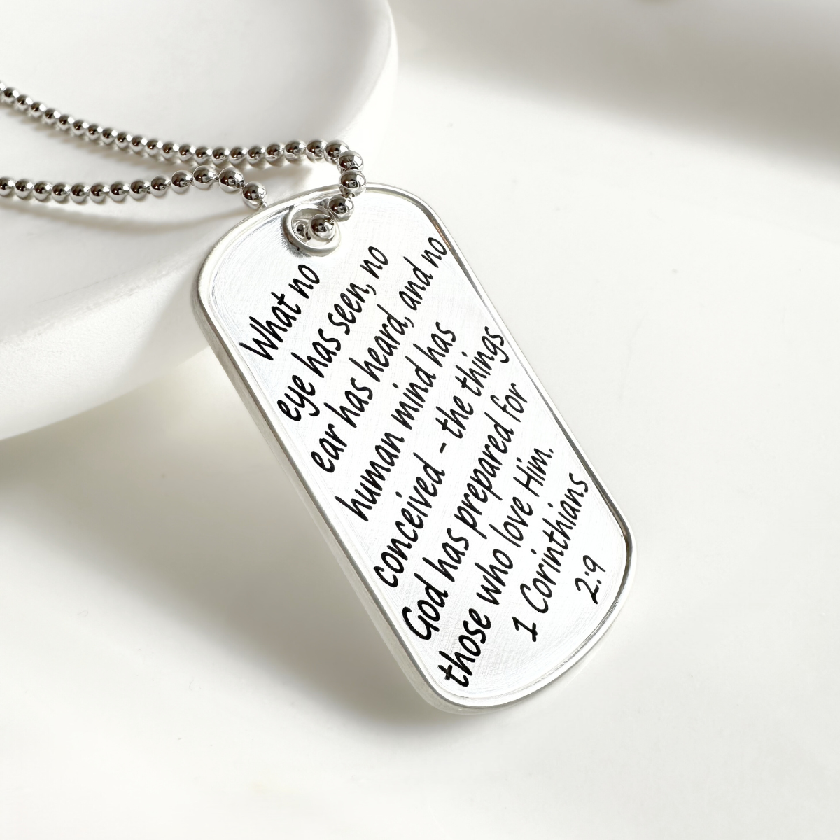 Men's Sterling Silver Custom Engraved Dog Tag Necklace | Raised Edge