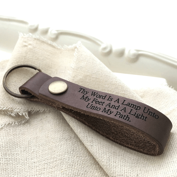 Genuine Leather Engraved Scripture Verse Keyring