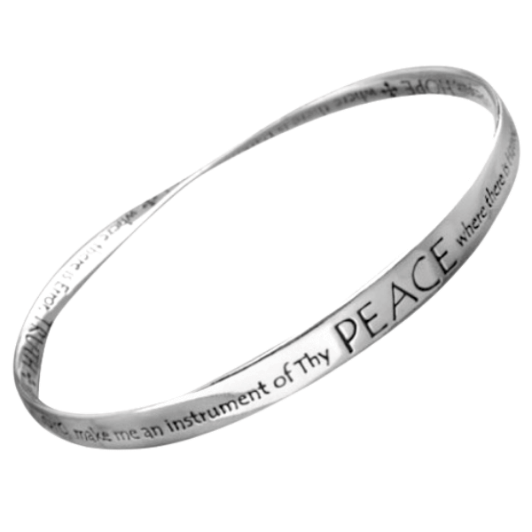 St. Francis' Prayer Peace Mobius Bangle Bracelet | Sterling Silver or 14k Gold