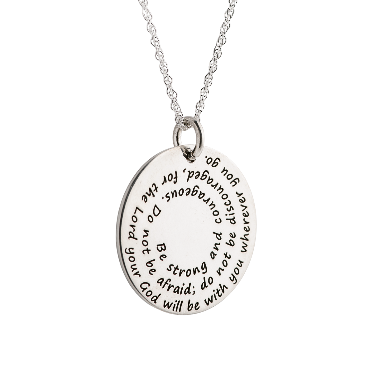 Sterling Silver Spiral Pendant Necklace | Be Strong and Courageous | Joshua 1:9