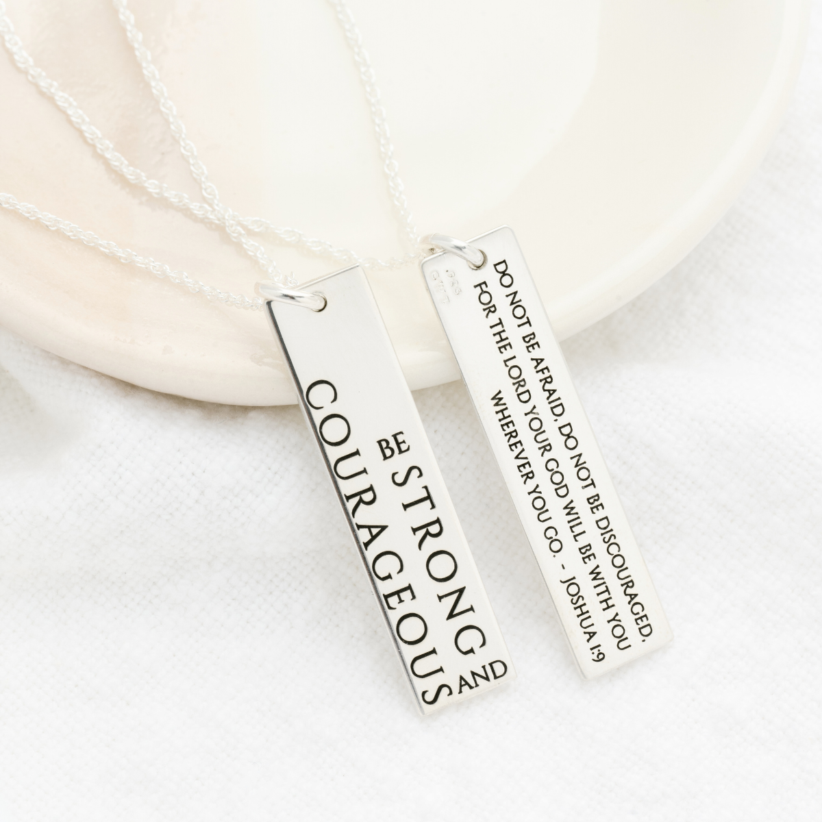Be Strong & Courageous Sterling Silver Double Sided Necklace | Joshua 1:9