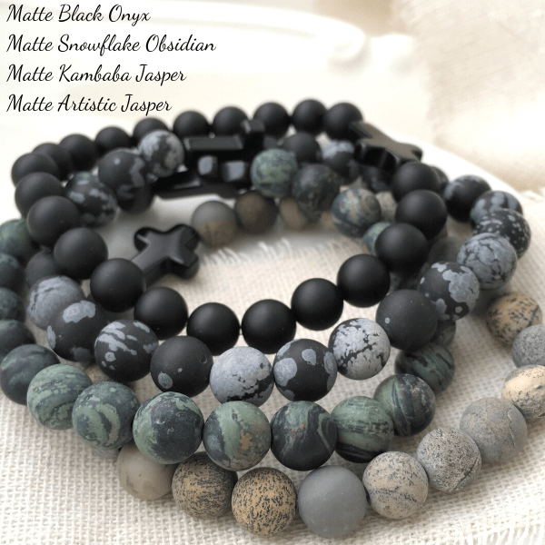 Men's Stone Bracelet with Black Onyx Cross