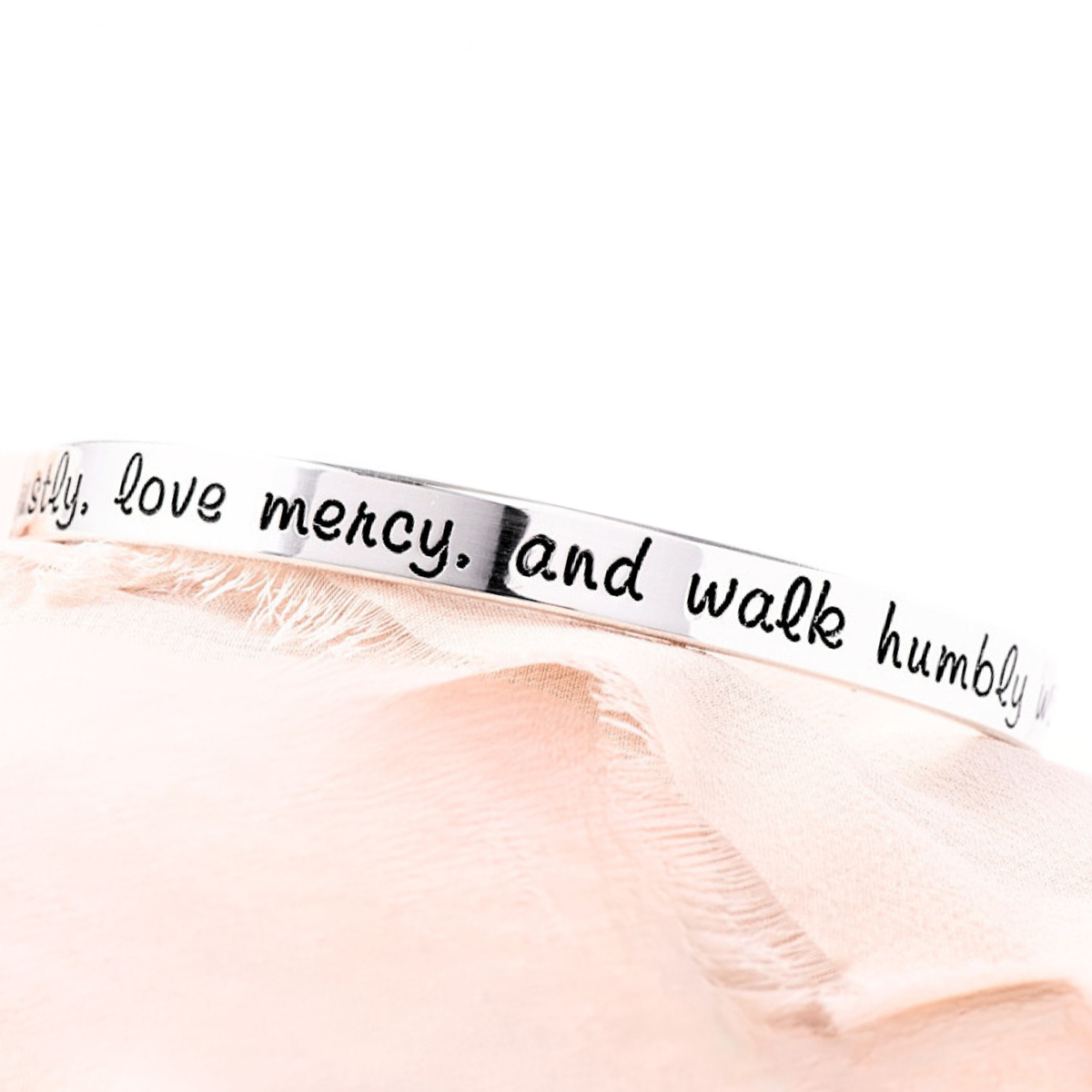 Micah 6:8 Engraved Scripture Verse Cuff Bracelet | Sterling Silver or 14k Gold