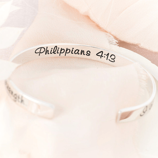 I Can Do All Things Through Christ Sterling Silver Engraved Cuff Bracelet | Philippians 4:13