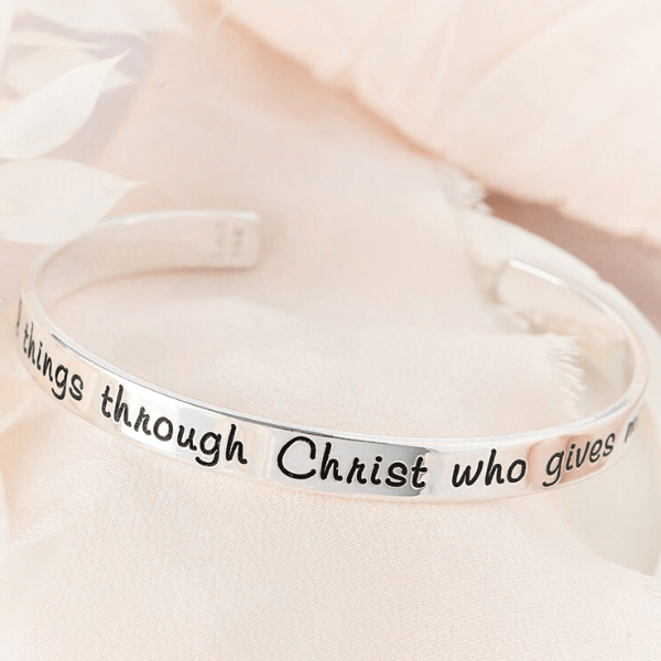 I Can Do All Things Through Christ Sterling Silver Engraved Cuff Bracelet | Philippians 4:13
