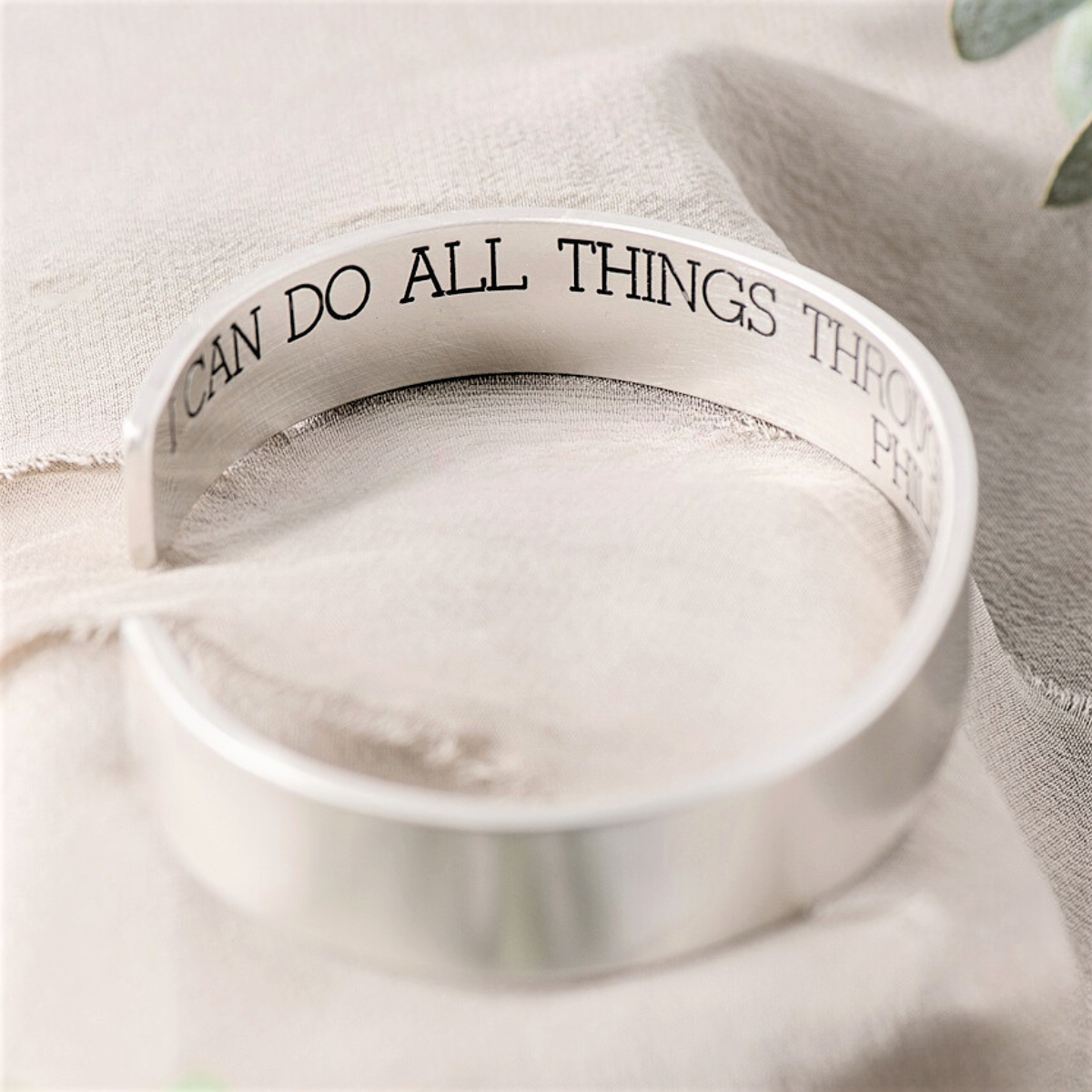 Men's Sterling Silver Engraved Heavy Cuff Bracelet | All Things Through Christ | Philippians 4:13