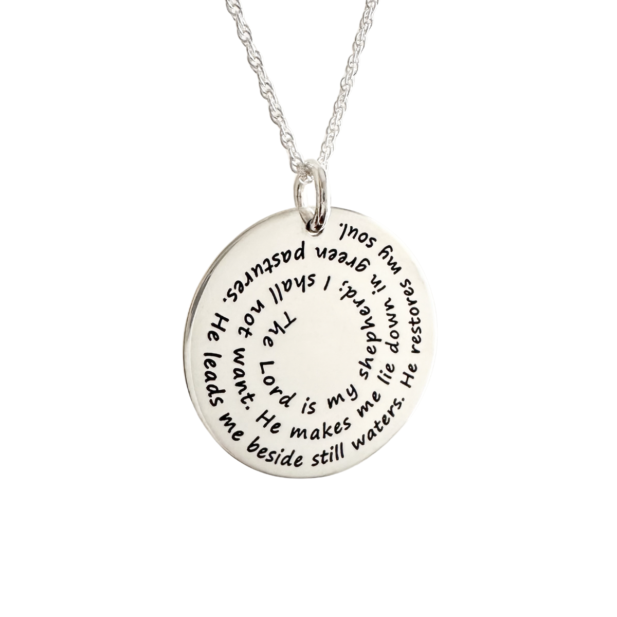 Psalm 23 Sterling Silver Spiral Pendant Necklace | The Lord is My Shepherd