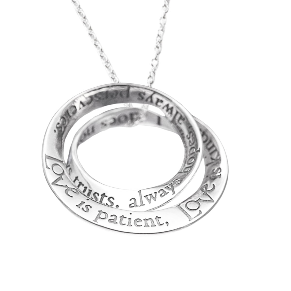 Love is Patient Sterling Silver Double Mobius Twist Necklace | 1 Corinthians 13
