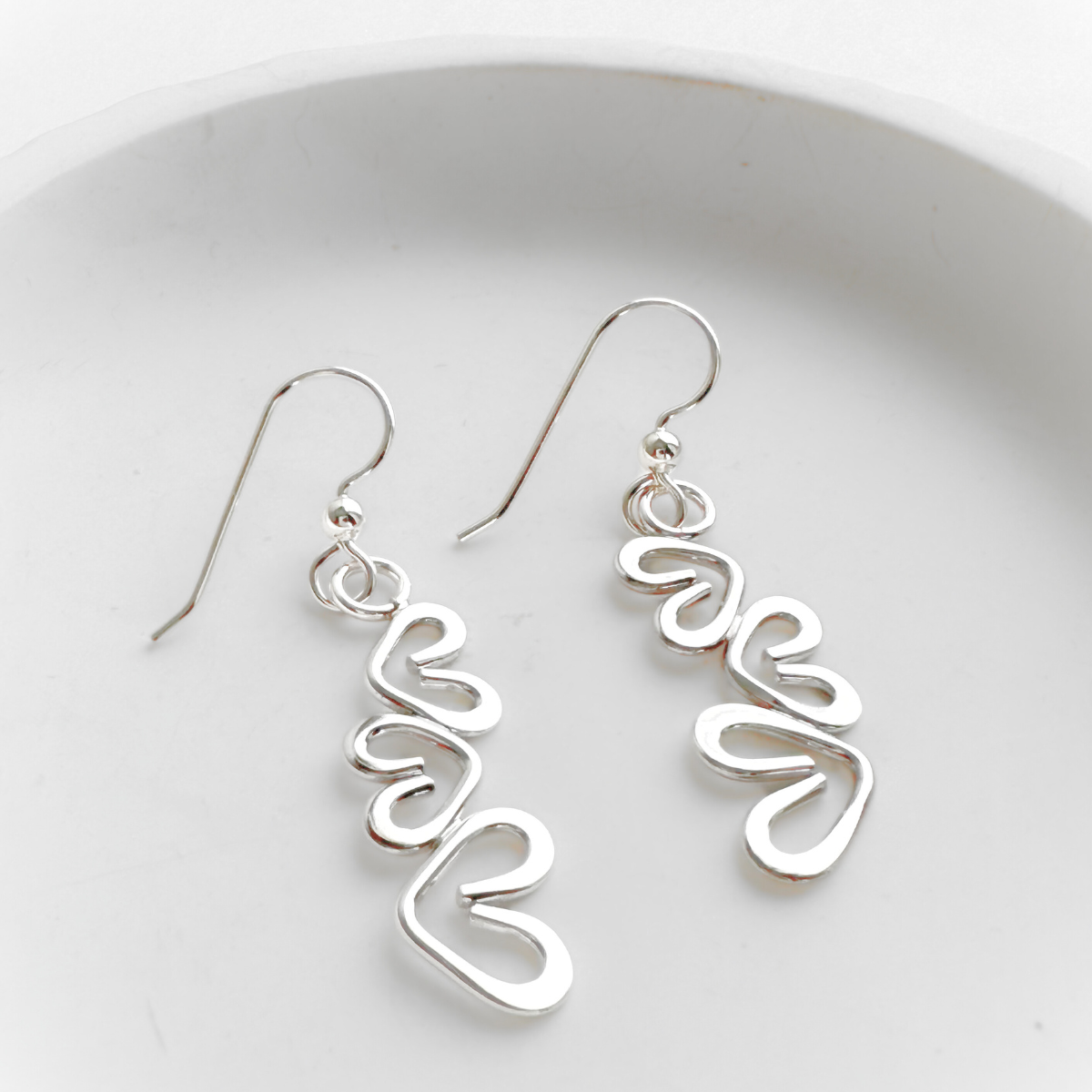 Sterling Silver Trinity Heart Earrings