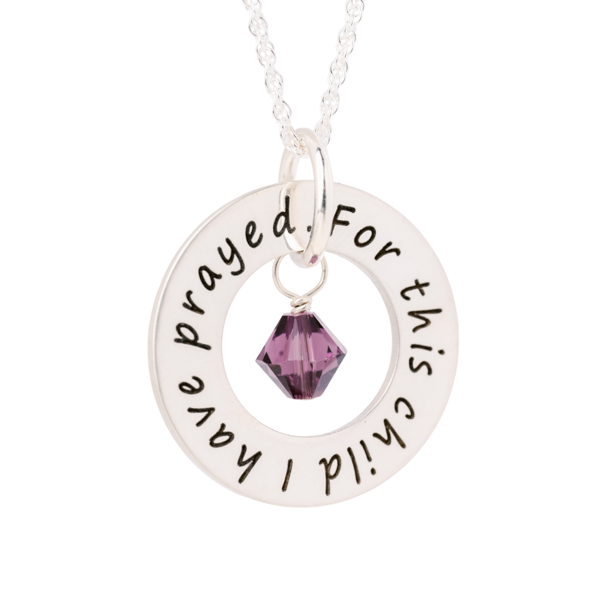Sterling Silver Family Birthstone Washer Necklace | Choose Your Inscription