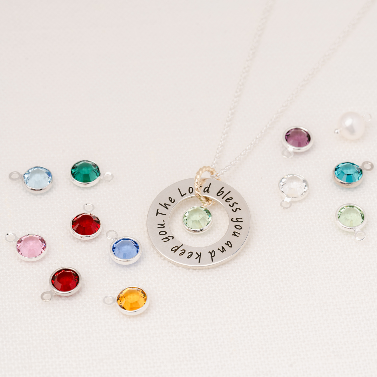 Sterling Silver Birthstone Washer Necklace | Choose Your Verse